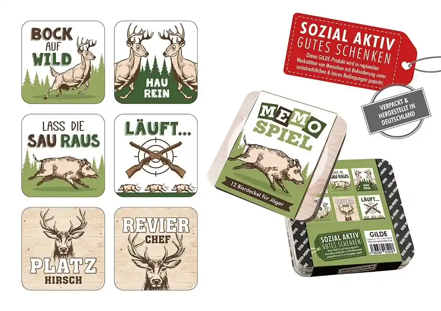 Gilde Bierdeckel/Memospiel Jagd 12er Set Saisonangebot