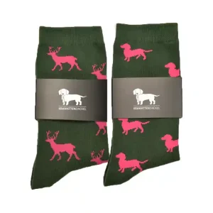 Abverkauf KRAWATTENDACKEL Socken-Set Hirsch + Dackel pink