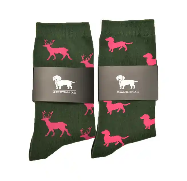 Abverkauf KRAWATTENDACKEL Socken-Set Hirsch + Dackel pink