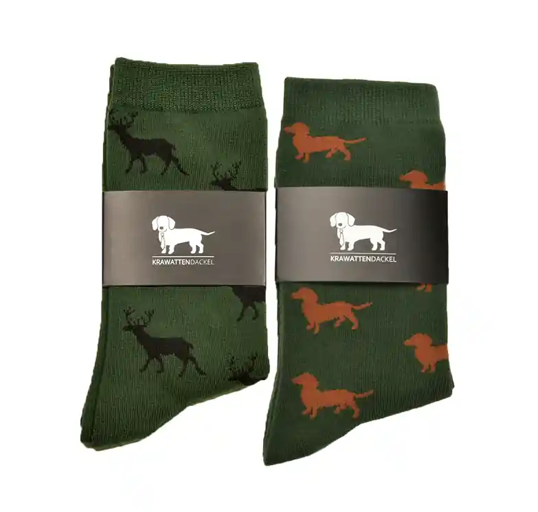 Mega-Angebot KRAWATTENDACKEL Socken-Set Hirsch schwarz + Dackel braun