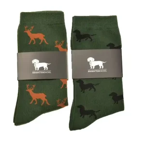 Nur Heute KRAWATTENDACKEL Socken-Set Hirsch braun + Dackel schwarz
