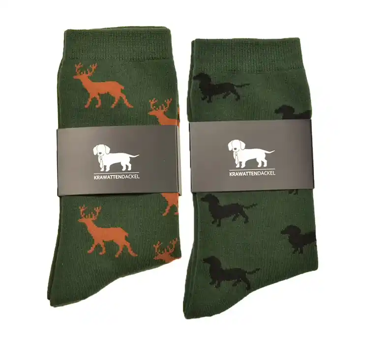Nur Heute KRAWATTENDACKEL Socken-Set Hirsch braun + Dackel schwarz