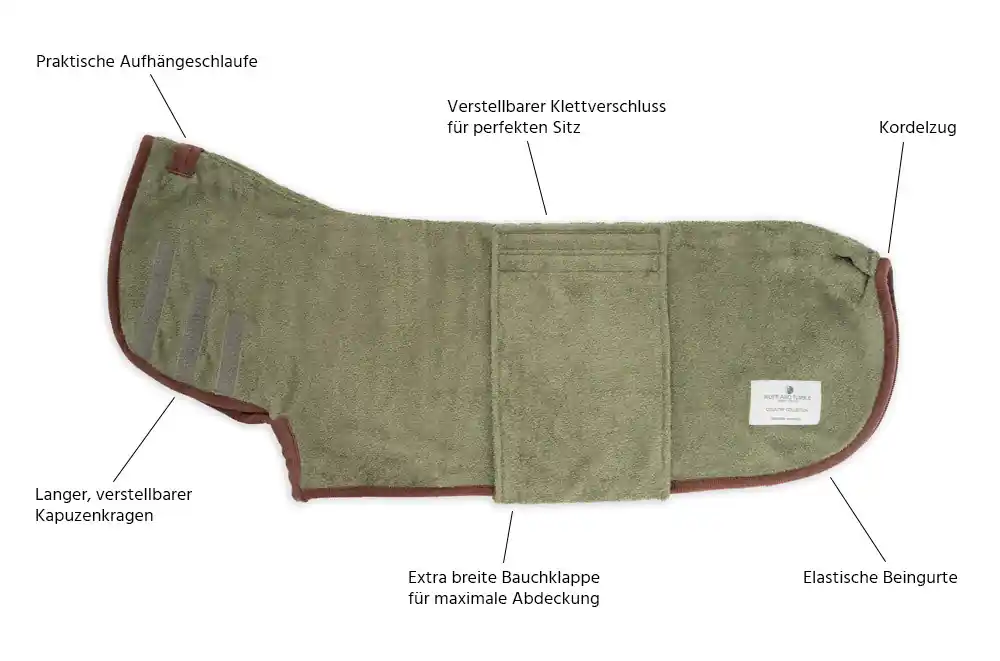 Ruff and Tumble Country Dog corduroy trim Moosgrün Hundebademantel Preisknaller
