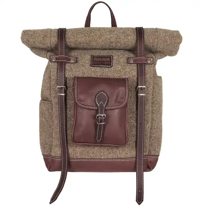 AKAH Rolltop-Rucksack aus Wollfilz und Olivenleder 20-27 L Abverkauf