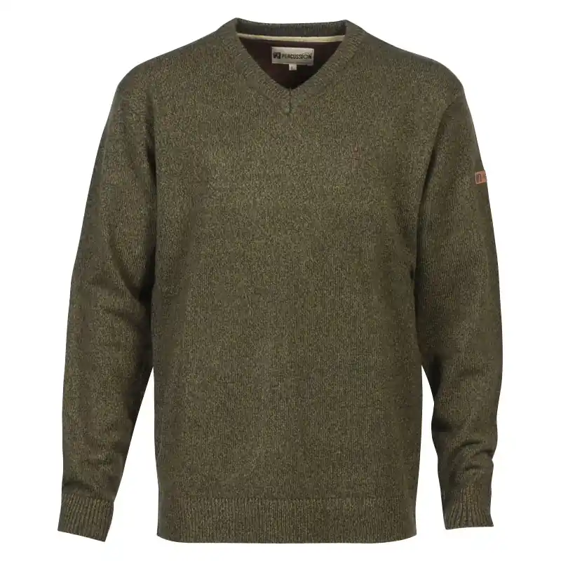 Percussion V-neck Pullover Sweater Khaki Top-Angebot
