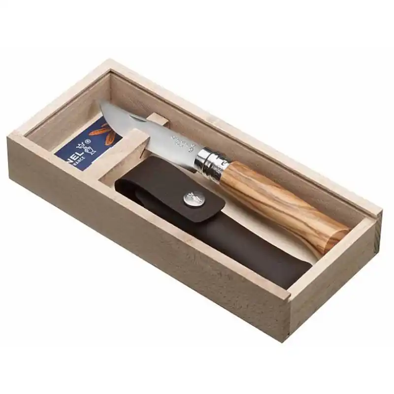 Opinel Messer Nr. 8 Olivenholzgriff Lederetui Ausverkauf