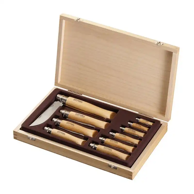 Opinel Holzkiste mit 10 Edelstahlmessern Letzte Chance