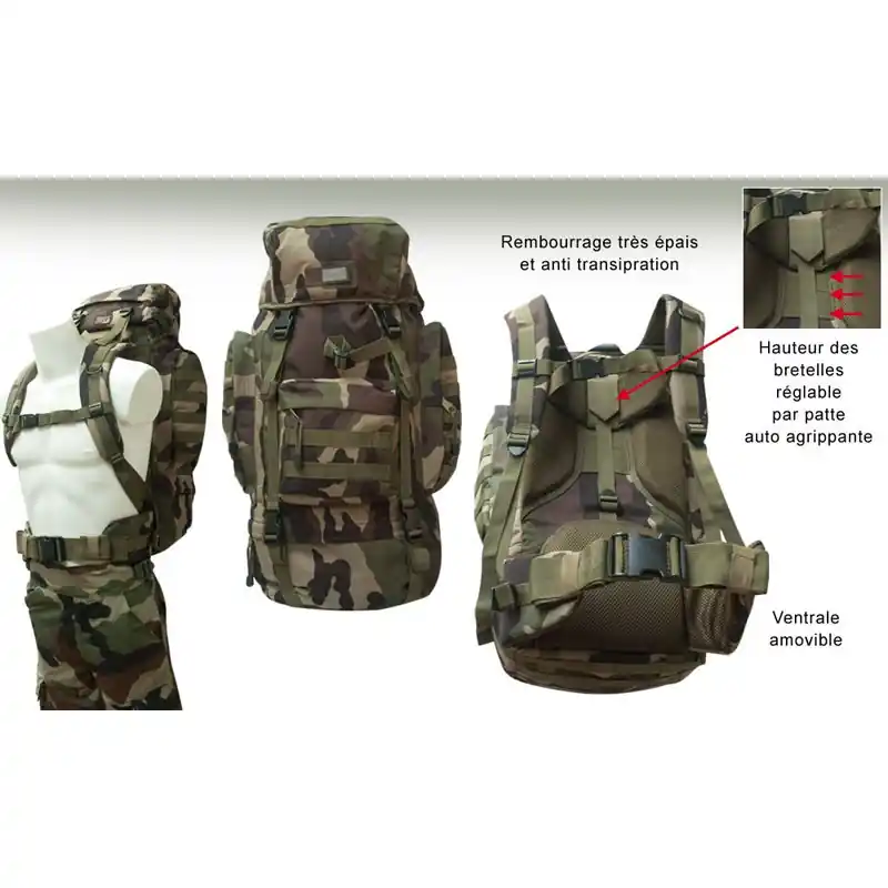 Sac à dos randonnée 65L camo Versand Am Gleichen Tag