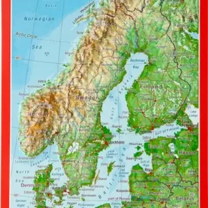 Georelief Reliefpostkarte Skandinavien Neu