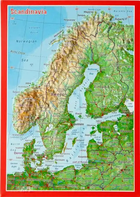 Georelief Reliefpostkarte Skandinavien Neu