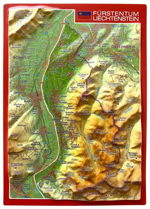 Geprüft Georelief Reliefpostkarte Liechtenstein