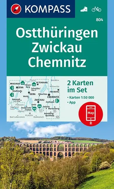 Billig Kompass-Verlag Wanderkarte 804 - Ostthüringen,Zwickau,Chemnitz
