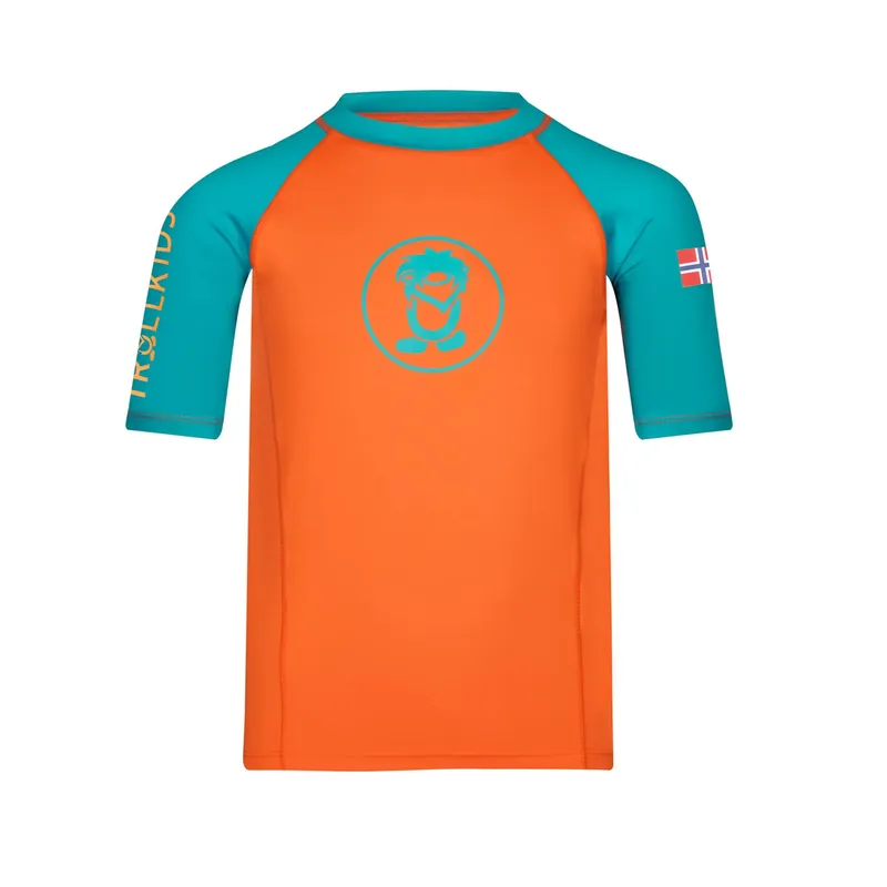Trollkids Kids Kvalvika Shirt Bright Orange/Lake Blue Echt