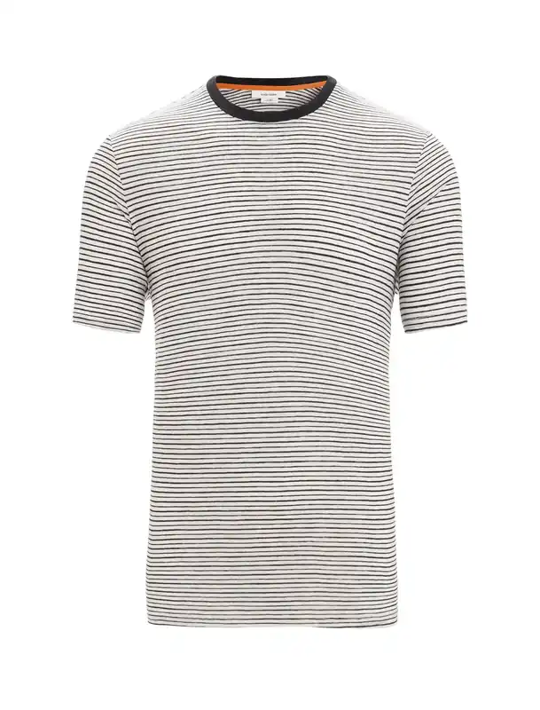 Icebreaker Men Merino Linen SS Tee Stripe Snow/Black/S Letzte Chance