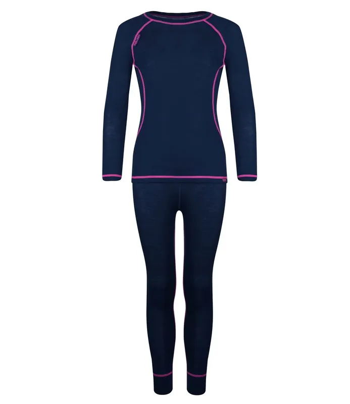 Aktuell Trollkids Girls Merino Baselayset Navy/Mage