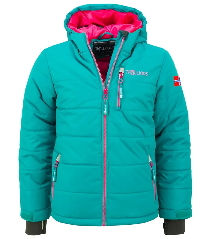 Rabatt Trollkids Kids Hemsedal Snow JKT XT Smaragd/Rub