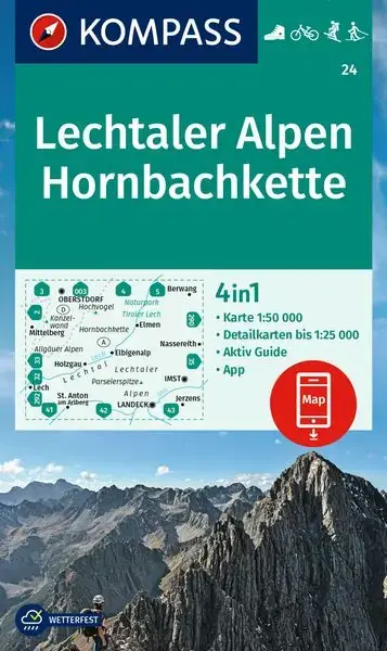 Kompass-Verlag Wanderkarte 24 - Lechtaler Alpen, Hornbachkette Begrenztes Angebot