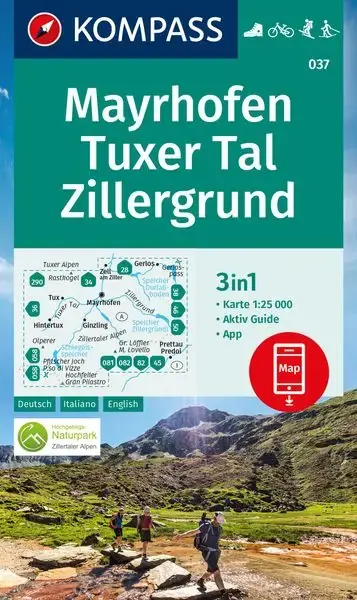 Kompass-Verlag Wanderkarte Mayrhofen, Tuxer Tal, Zillergrund Günstig