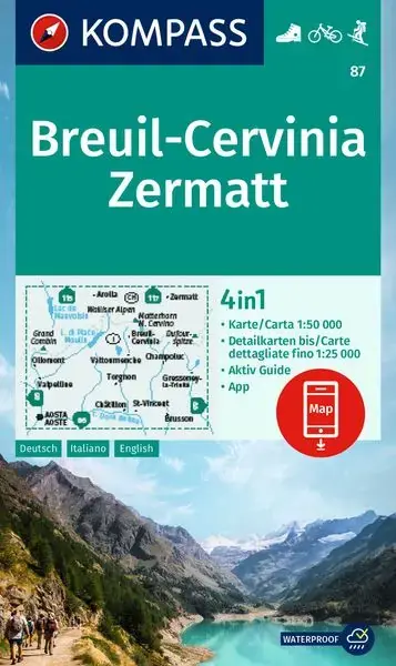 Billig Kompass-Verlag Wanderkarte 87 - Breuil-Cervinia, Zermatt