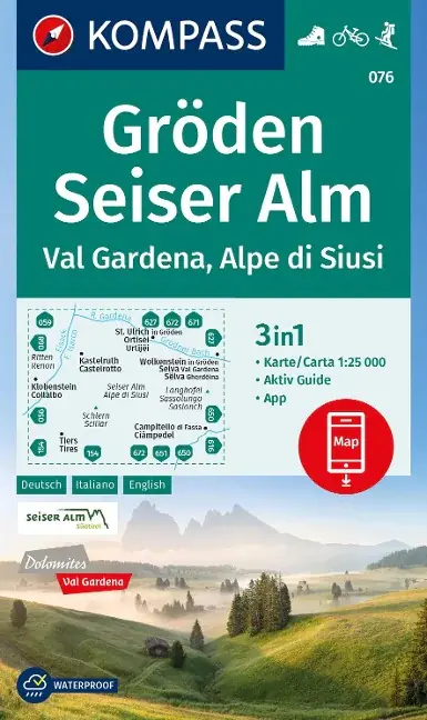 Neue Ware Kompass-Verlag Wanderkarte Gröden, Seiser Alm, Val Gardena, Alpe di Siusi