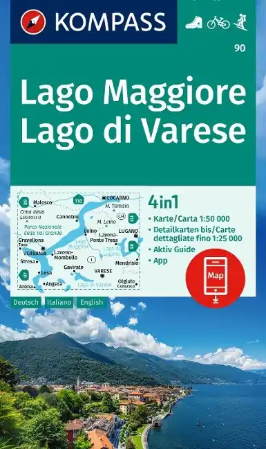 Kompass-Verlag Wanderkarte Lago Maggiore, Lago di Varese Sale