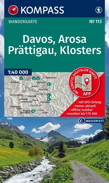 Kompass-Verlag Wanderkarte 113 - Davos, Arosa, Prättigau, Klosters Rabatt