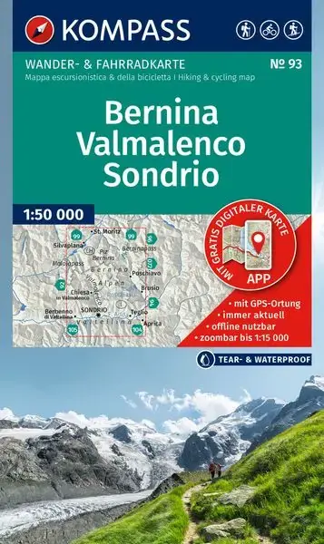 Expressversand Kompass-Verlag Wanderkarte Bernina, Valmalenco, Sondrio